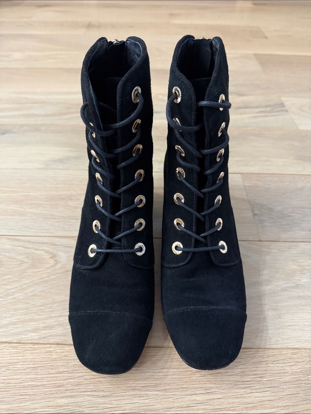 Chanel Black Suede Lace-Up Ankle Boots size 38 - Picture 5 of 6